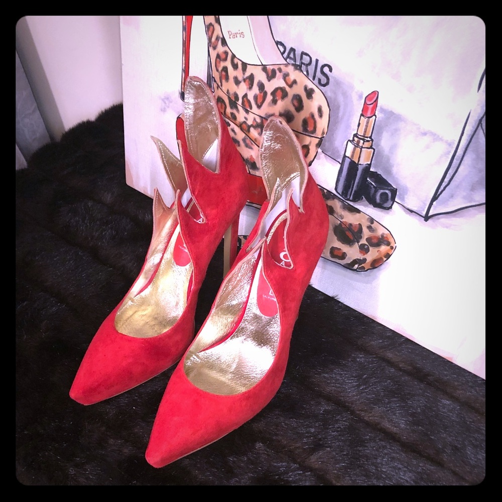 JEFFREY CAMPBELL RED SUEDE FLAMBEE STILETTO